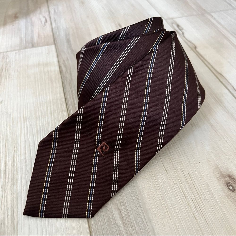Pierre Cardin Vintage brown striped necktie tie Y2K